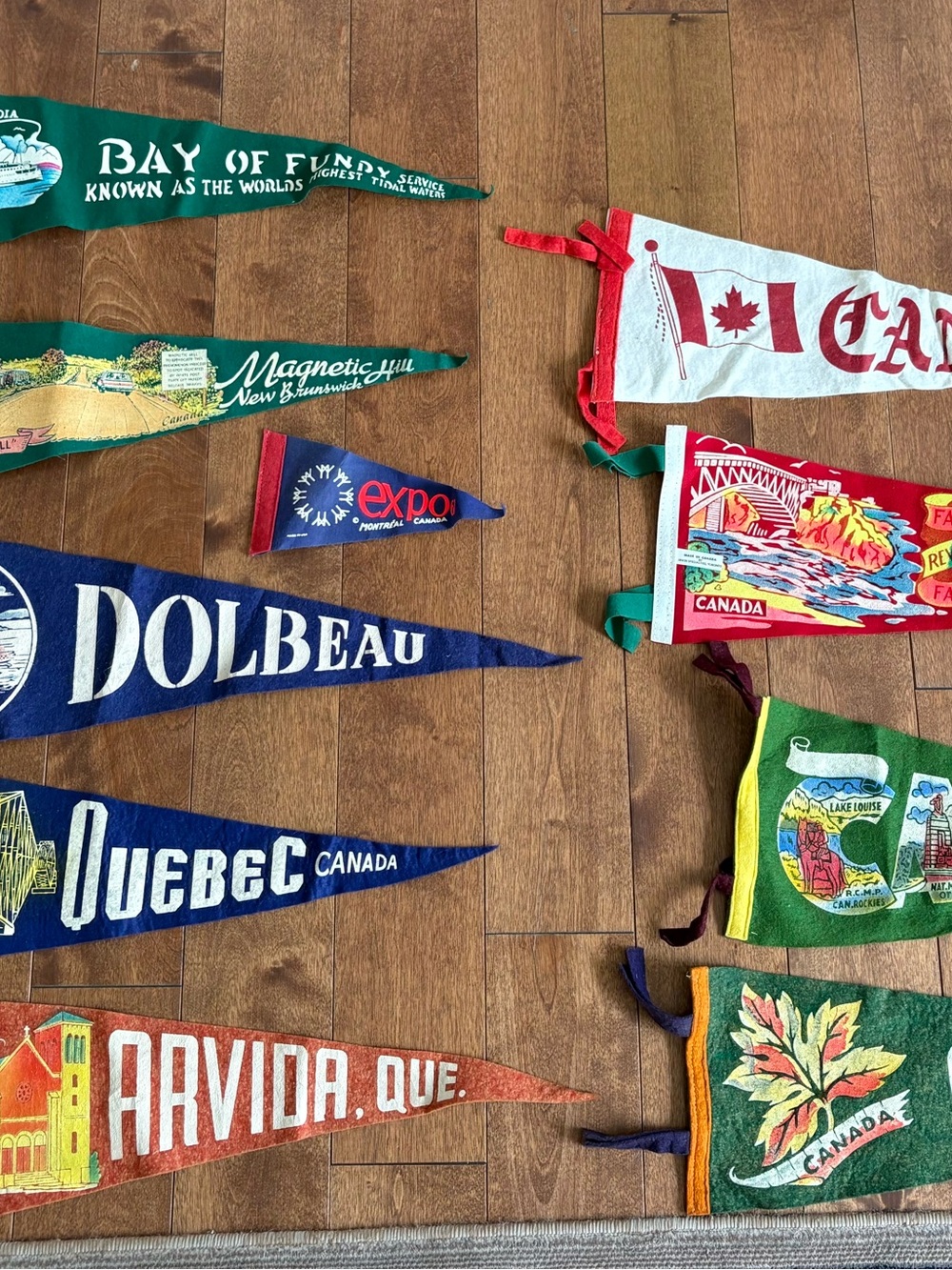 Vintage Felt Canada Travel Pennants - Red, Green, Blue, Orange